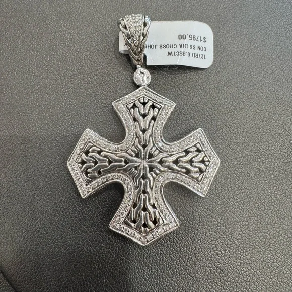 John Hardy Sterling Silver/ 18k Classic Chain Diamond Cross - Picture 4 of 10